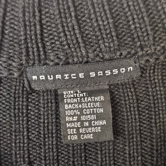 Leather Sweather Jacket By Maurice Sasson Large Vtg Black Sweater Coat - Picture 5 of 7